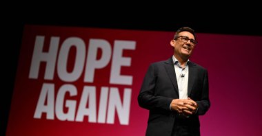 Britain's Prime Minister Andy Burnham delivers a speech on the third day of the annual Labour Party conference in Liverpool, northwest England, Sept. 29, 2026. (AFP Photo)
