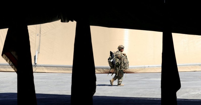 This file photo shows a U.S. soldier during a handover ceremony of Taji military base from U.S.-led coalition troops to Iraqi security forces, Baghdad, Iraq, Aug. 23, 2020. (Reuters Photo)