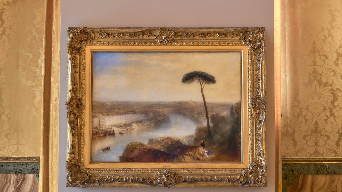 J.M.W. Turner's 1836 painting "Rome, from Mount Aventine," estimated at around 50 million pounds ($67 million), is displayed, Rome, Italy, Sept. 29, 2026. (AP Photo)