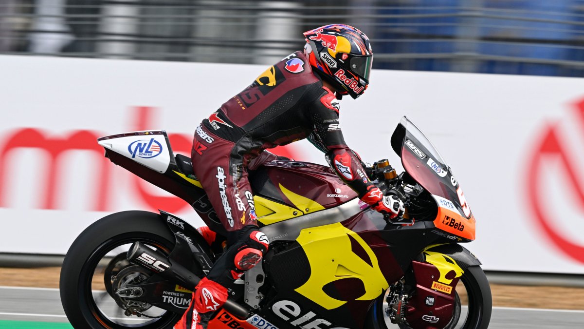National motorcycle racer Deniz Öncü races during the 14th round of the Moto2 World Championship at the San Marino Grand Prix, San Marino, Italy, Feb. 27, 2026. (AA Photo)