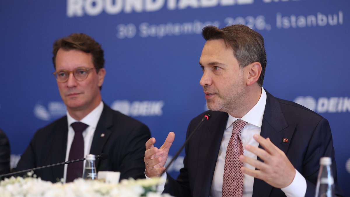 Energy and Natural Resources Minister Alparslan Bayraktar (R) speaks alongside Hendrik Wüst, a German politician serving as the prime minister of the state of North Rhine-Westphalia, during a business forum, Istanbul, Türkiye, Sept. 30, 2026. (AA Photo)