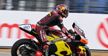 National motorcycle racer Deniz Öncü races during the 14th round of the Moto2 World Championship at the San Marino Grand Prix, San Marino, Italy, Feb. 27, 2026. (AA Photo)