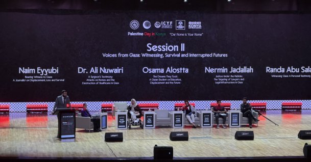 Speakers address participants during a Gaza Tribunal panel held as part of the Palestine Day program, Konya, Türkiye, Sept. 30, 2026. (Photo by Amez Ahmed)