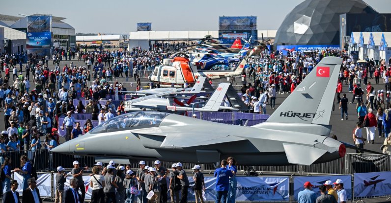 A general view of domestic platforms, including TAI Hürjet (in front), as visitors flock to Teknofest Southeast, Şanlıurfa, southeastern Türkiye, Sept. 30, 2026. (AA Photo)