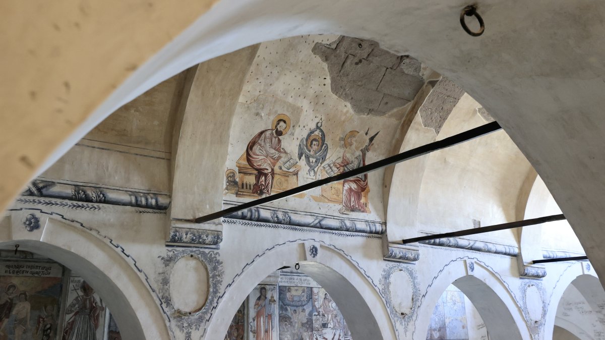 A view of the frescoes inside the 190-year-old St. Eustathios Greek Orthodox Church, Kayseri, Türkiye, Sept. 29, 2026. (AA Photo)