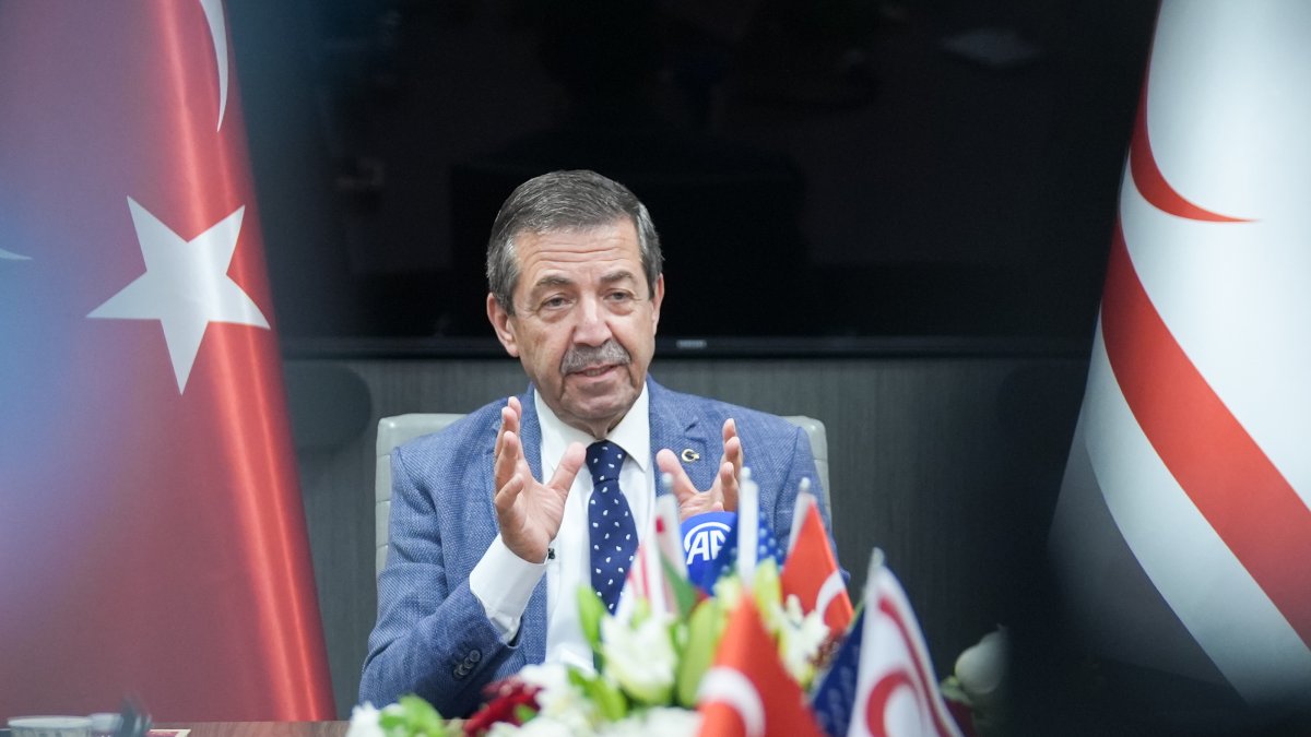 Turkish Cypriot Foreign Minister Tahsin Ertuğruloğlu speaks during a news conference, Washington, U.S., Oct. 1, 2026. (AA Photo)