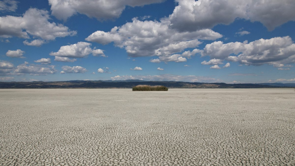 A drone view of the dried-up Lake Koroneia, Greece, Sept. 23, 2026. (Reuters Photo)