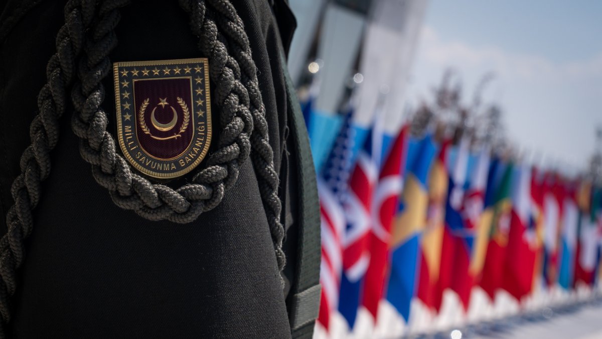The logo of the Ministry of National Defense seen during an event at the ministry, Ankara, Türkiye, July 9, 2026. (AA Photo)