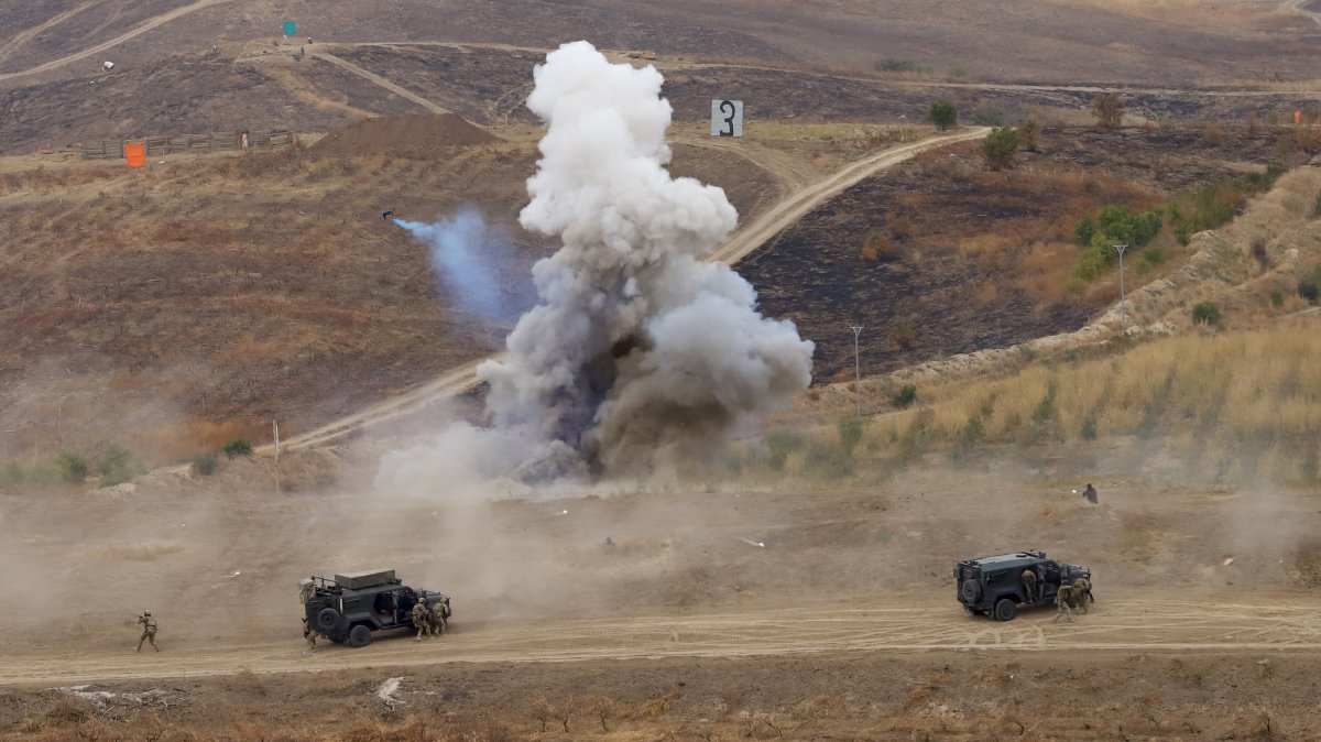 Military personnel from Azerbaijan, Türkiye and Uzbekistan take part in the Unity of Strength-2026 joint military exercise, Khojavend, Azerbaijan, Oct. 1, 2026. (AA Photo)