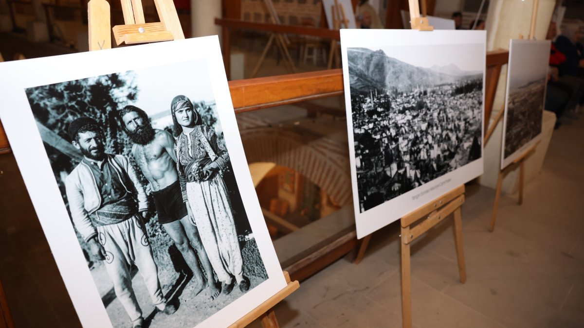 Archival photos of Ahmet Bedevi, better known as the “Tarzan of Manisa,” are displayed during an event in Manisa, Türkiye, Oct. 1, 2026. (IHA Photo)