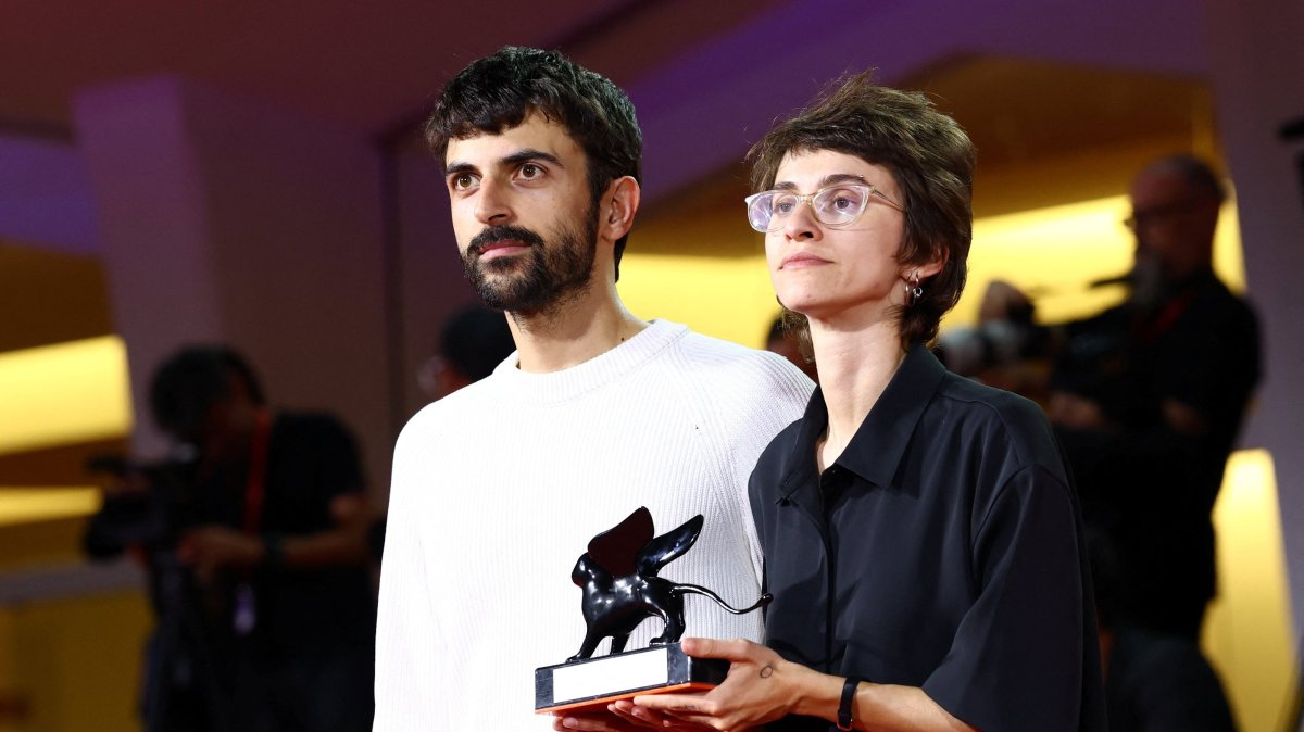 Directors Yuval Abraham and Rachel Szor pose with the Special Jury Award for "Naza" during the closing ceremony of the 83rd Venice International Film Festival, Venice, Italy, Sept. 12, 2026. (Reuters Photo)