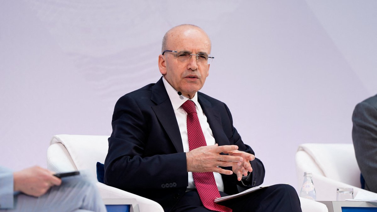 Treasury and Finance Minister Mehmet Şimşek speaks during a session at the IMF/World Bank 2026 Spring Meetings in Washington, D.C., U.S., April 17, 2026. (Reuters Photo)
