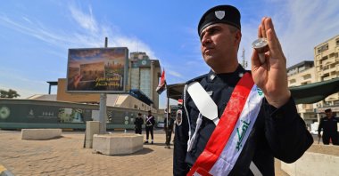 A member of the Iraqi security forces stands guard during a military parade marking the withdrawal of the U.S.-led coalition from Iraq, Baghdad, Iraq, Sept. 30, 2026. (AFP Photo)