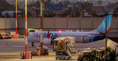 A flydubai Boeing 737 MAX 8 aircraft is pictured on the tarmac after landing at Ben Gurion Airport, Tel Aviv, Israel, Sept. 30, 2026. (AFP Photo)