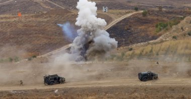 Military personnel from Azerbaijan, Türkiye and Uzbekistan take part in the Unity of Strength-2026 joint military exercise, Khojavend, Azerbaijan, Oct. 1, 2026. (AA Photo)