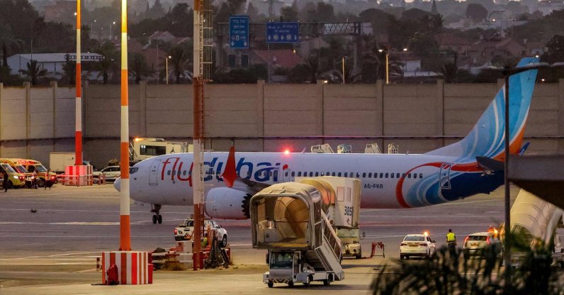 A flydubai Boeing 737 MAX 8 aircraft is pictured on the tarmac after landing at Ben Gurion Airport, Tel Aviv, Israel, Sept. 30, 2026. (AFP Photo)