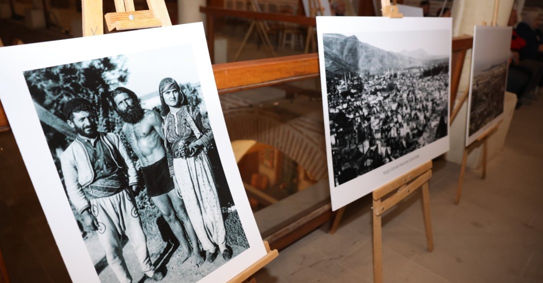 Archival photos of Ahmet Bedevi, better known as the “Tarzan of Manisa,” are displayed during an event in Manisa, Türkiye, Oct. 1, 2026. (IHA Photo)