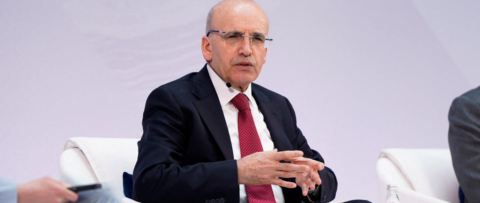 Treasury and Finance Minister Mehmet Şimşek speaks during a session at the IMF/World Bank 2026 Spring Meetings in Washington, D.C., U.S., April 17, 2026. (Reuters Photo)
