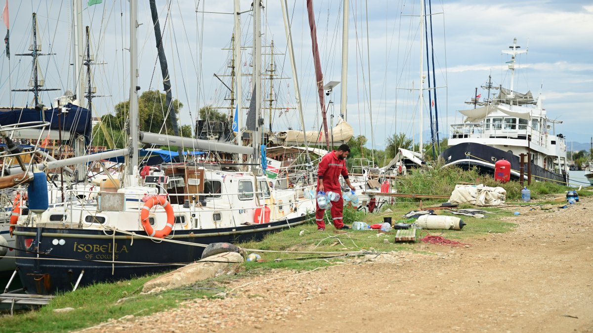 Vessels damaged in an Israeli attack on the Global Sumud Flotilla are seen undergoing repairs in Antalya, southern Türkiye, Oct. 2, 2026. (AA photo)
