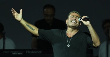 Singer Amr Diab, performs before the Lusail Super Cup between Al Hilal and Zamalek at the Lusail Iconic Stadium, Lusail, Qatar, Sept. 9, 2022. (Getty Images Photo)