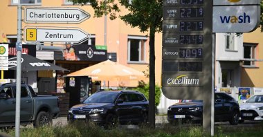 Fuel prices are displayed at a petrol station in the Spandau district in Berlin, Germany, Oct. 1, 2026. (AFP Photo)