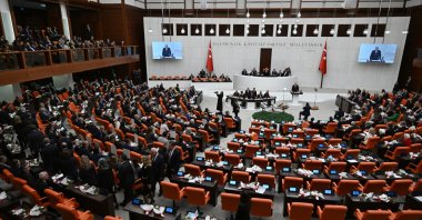 New Party lawmakers leave the chamber as President Recep Tayyip Erdoğan begins his address, Ankara, Türkiye, Oct. 1, 2026. (AA Photo)