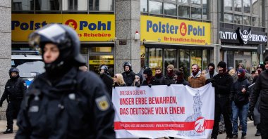 Right-wing extremists take part in a march through the streets of Dresden, eastern Germany, Feb. 14, 2026. (AFP File Photo)