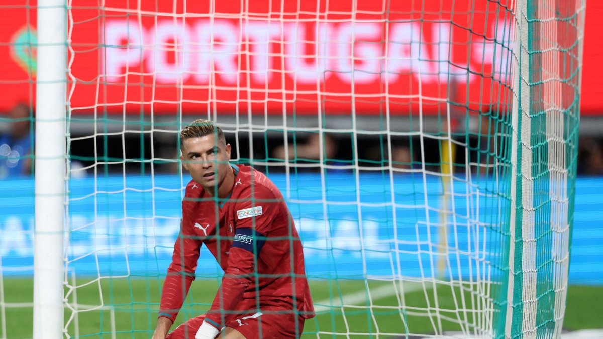 Portugal's Cristiano Ronaldo reacts after missing a goal opportunity during the UEFA Nations League league phase group A4 football match between Portugal and Wales at Jose Alvalade Stadium, Lisbon, Portugal, Sept. 24, 2026. (AFP Photo)