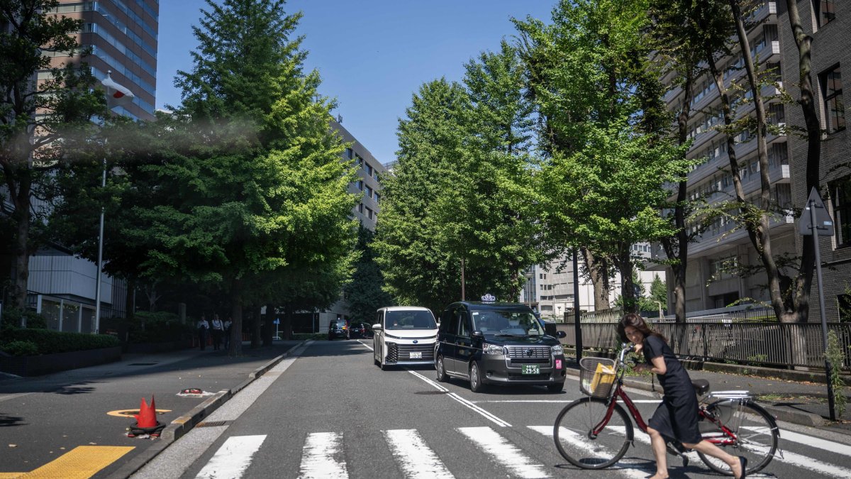 A woman crossing the street with her bike, Tokyo, Japan, Aug. 25, 2026. (AFP Photo)