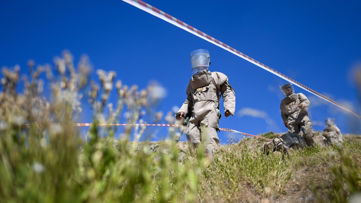 Turkish Armed Forces Special Mine Search and Clearance teams clear mines and explosives from areas previously cleared of terrorism, rural Çukurca district, Hakkari, Türkiye, Oct. 5, 2026. (AA Photo)