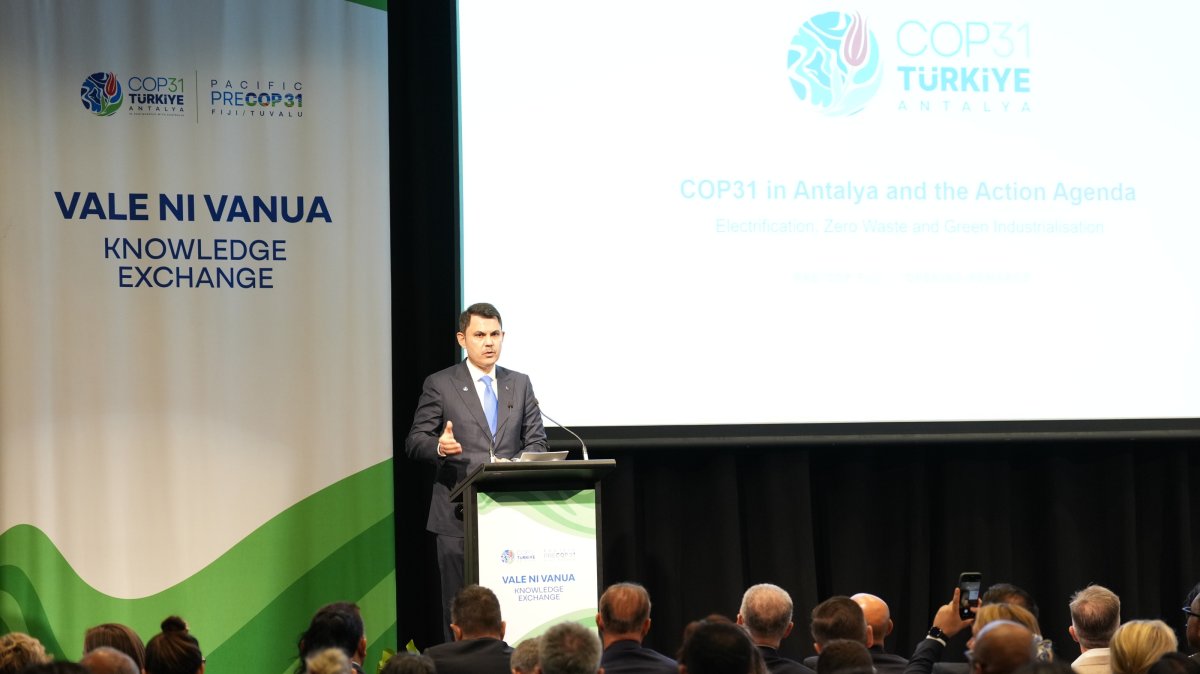 COP31 President and Environment, Urbanization and Climate Change Minister Murat Kurum speaks at the Pre-COP Stakeholder Meeting, Suva, Fiji, Oct. 5, 2026. (AA Photo)