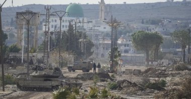 Israeli armored vehicles block a road leading to the town of Quneitra, Syria, Jan. 5, 2025. (AP Photo)