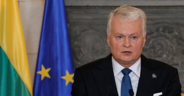 Lithuanian President Gitanas Nauseda talks during joint statements to the press with Greek Prime Minister Kyriakos Mitsotakis (not pictured), in Athens, Greece, Oct. 5, 2026. (Reuters Photo)