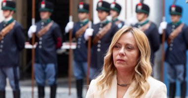 Italian Prime Minister Giorgia Meloni waits to meet Slovenian Prime Minister Janez Jansa, at Palazzo Chigi in Rome, Monday Oct. 5, 2026. (AP Photo)