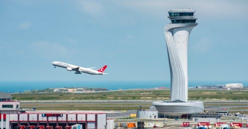 Turkish Airlines airplane with air traffic control tower of Istanbul Airport, Istanbul, Türkiye, June 3, 2023. (Shutterstock Photo) 