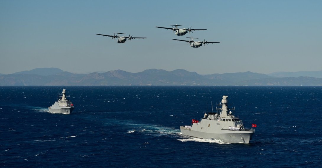 Turkish naval vessels take part in the Sea Wolf-I/2026 Exercise, involving 100 ships, 50 aircraft, off the coast of Marmaris, Türkiye, Sept. 24, 2026. (AA Photo) 
