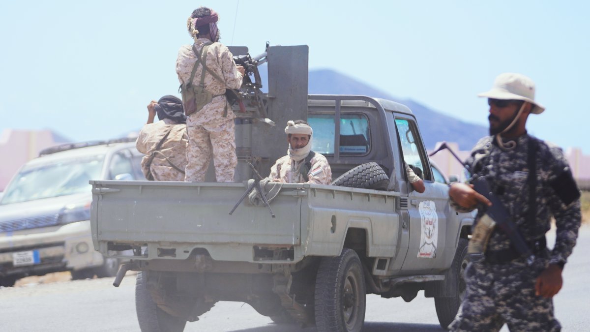Yemeni military reinforcements travel along the coastal road between Aden and Mokha, Yemen, Oct. 5, 2026. (AP Photo)