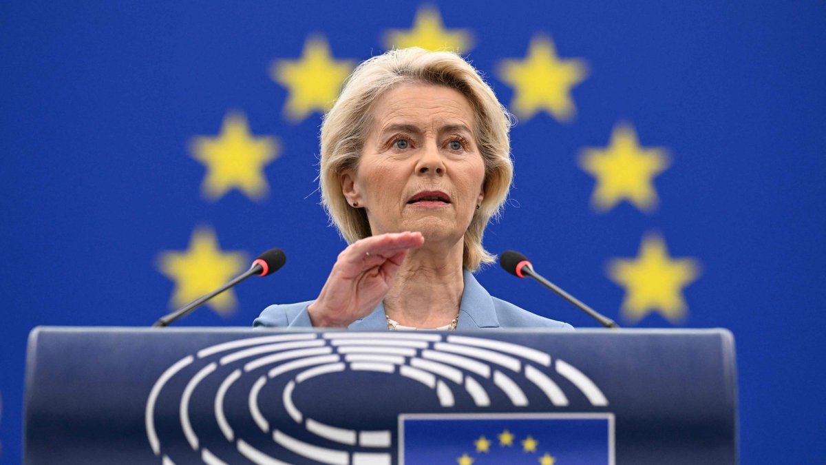 European Commission President Ursula von der Leyen addresses members of the European Parliament during a plenary session, Strasbourg, France, Oct. 6, 2026. (AFP Photo)