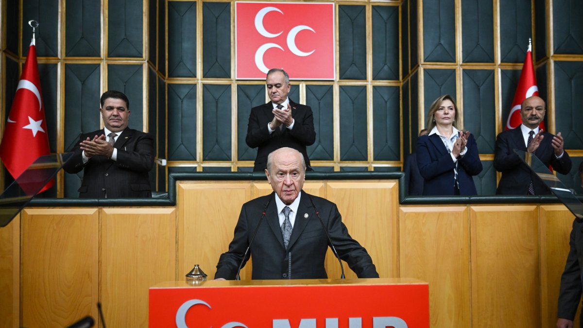 MHP leader Devlet Bahçeli speaks at the parliamentary group meeting of the party, Ankara, Türkiye, Oct. 6, 2026. (AA Photo)