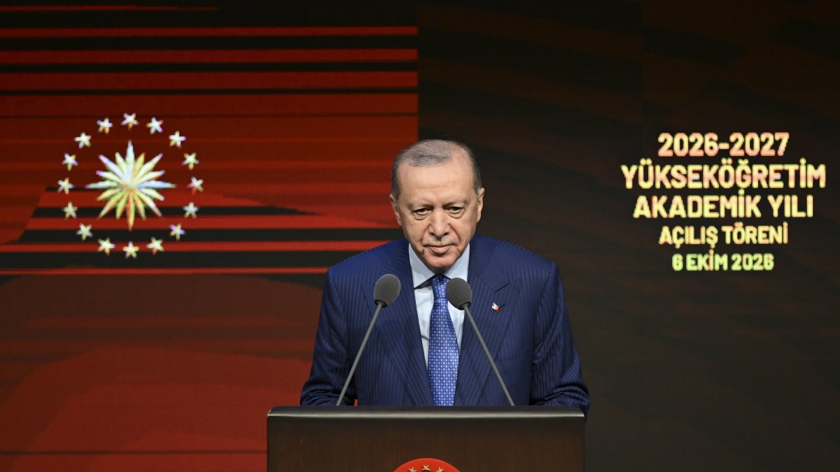 President Recep Tayyip Erdoğan speaks at the event for the start of the academic year at the Presidential Complex, Ankara, Türkiye, Oct. 6, 2026. (AA Photo)
