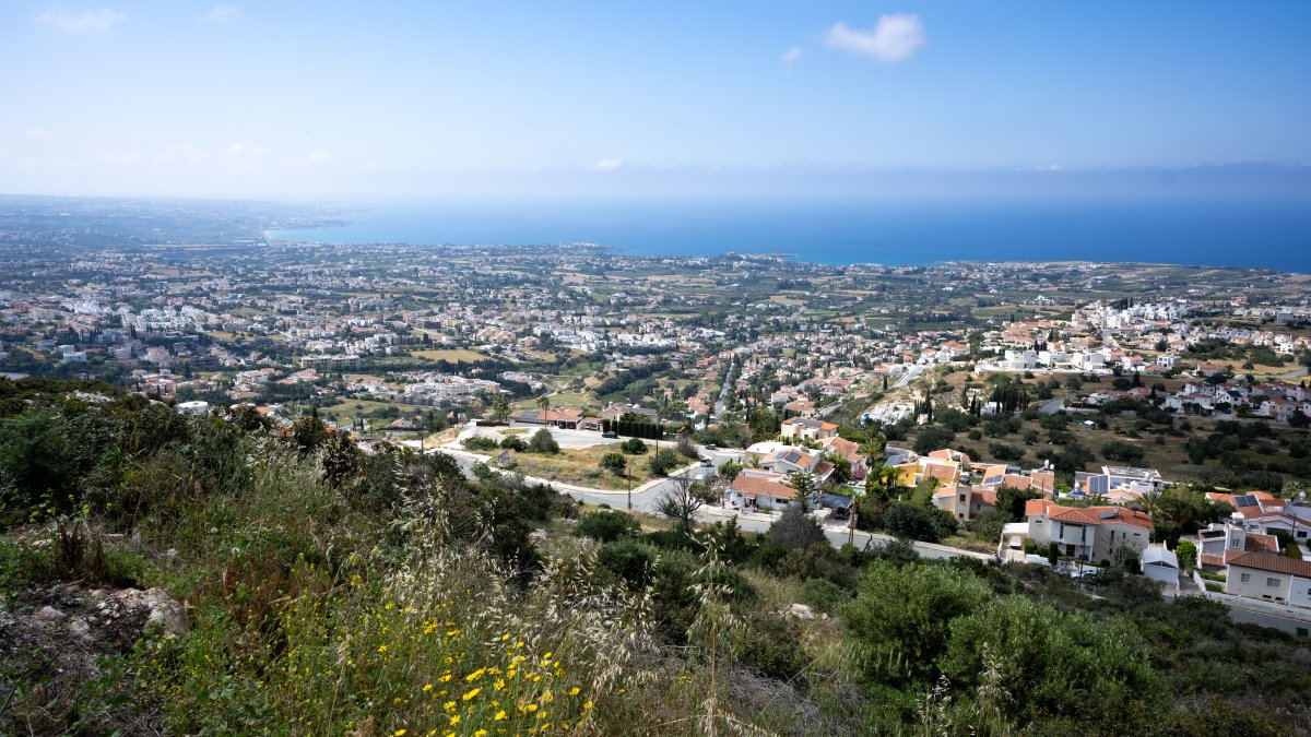 An aerial view of the town of Baf, island of Cyprus, April 30, 2026. (Getty Images Photo)