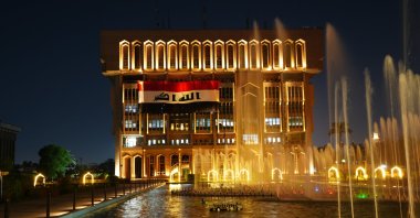 As part of the celebrations marking Iraqi Sovereignty Day following the withdrawal of U.S. forces from the country, the Iraqi flag was raised at the Baghdad Metropolitan Municipality building, Baghdad, Iraq, Oct. 1, 2026. (AA Photo)