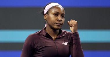 Coco Gauff celebrates after winning her China Open round-of-32 match against Sun Xinran at the National Tennis Center, Beijing, China, Oct. 5, 2026. (Reuters Photo)