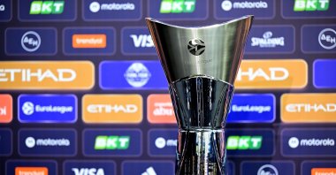 EuroLeague Basketball Trophy during the EuroLeague Final Four Championship Game Press Conference at Telekom Center, Athens, Greece, May 23, 2026. (Getty Images Photo)