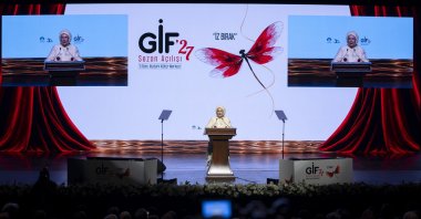 Emine Erdoğan speaks during the 2027 season opening of the "Güzel Işler Fabrikası" (GIF), Istanbul, Türkiye, Oct. 6, 2026. (AA Photo)