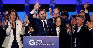 Parti Québécois (PQ) leader Paul St-Pierre Plamondon reacts to the results of the provincial elections in Montreal, Quebec, Canada, Oct. 5, 2026. (Reuters Photo)