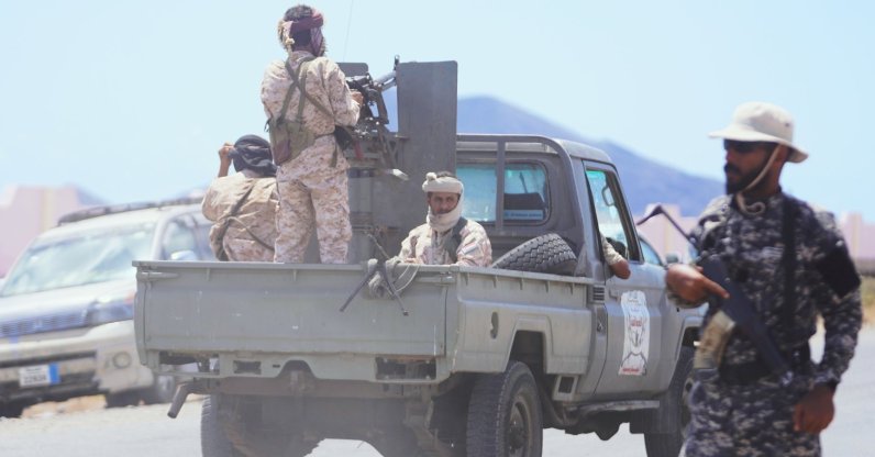 Yemeni military reinforcements travel along the coastal road between Aden and Mokha, Yemen, Oct. 5, 2026. (AP Photo)