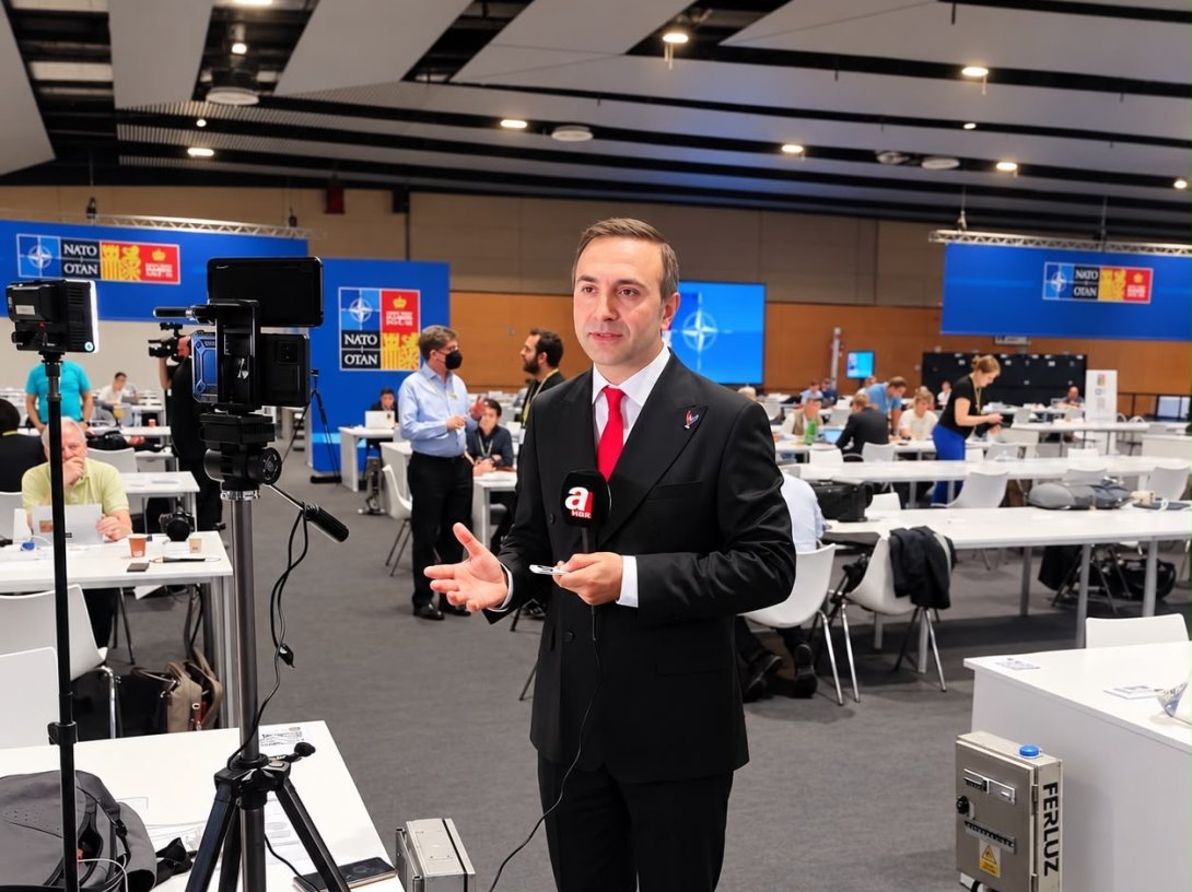 In this undated photo, Alpaslan Düven speaks in an interview at a NATO event, Ankara, Türkiye. (Photo courtesy of Alpaslan Düven)
