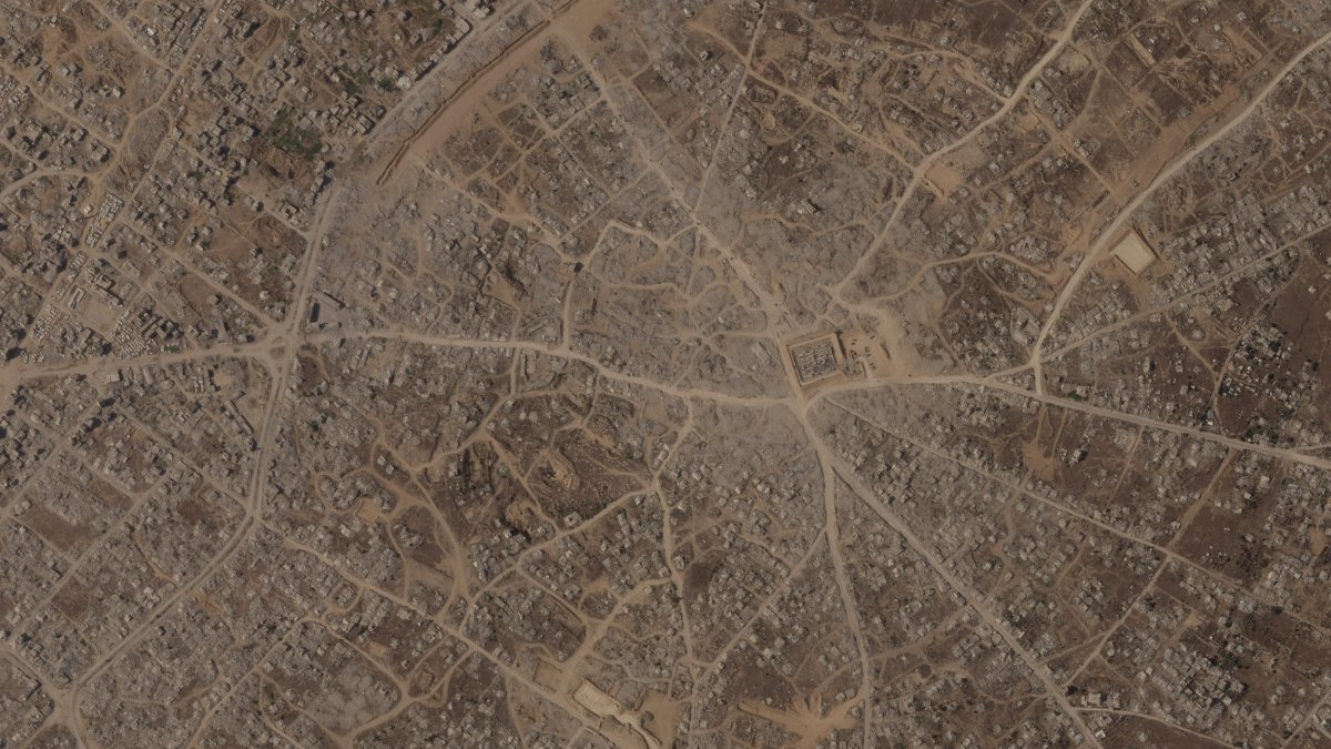 This satellite image taken by Planet Labs PBC on Sept.9, 2026 shows an Israeli military base built on top of the demolished town of Bani Suheila in the southern Gaza Strip. (Planet Labs PBC via AP)