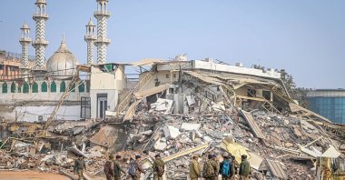Security officials were seen deployed in the area around Faiz-e-Elahi Masjid, where the Municipal Corporation of Delhi demolished sites in its vicinity, near Ramlila Maidan, Delhi, India, Jan. 7, 2026. (Getty Images Photo)